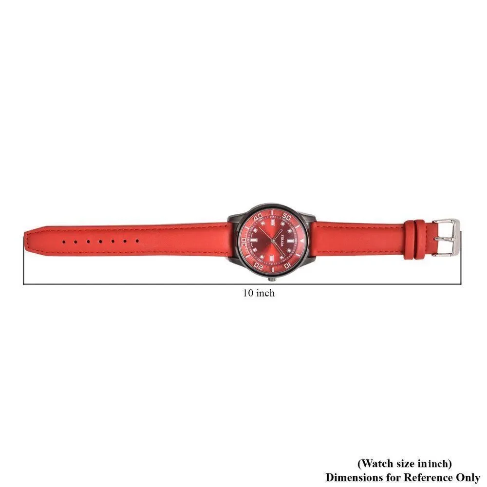 STRADA  Watch with Red Faux Leather Band and Stainless Steel Back